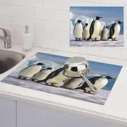 Five Penguins Dish Drying Mats for Kitchen Counter, Absorbent Microfiber Kitchen Dishes Drainer Mat Large Dish Drying Pad with Hook Coffee Mat Kitchen Accessories 18x24 Inch