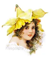 Vintage Girl Yellow Petal Flower Hat Quilt Block Multi Szs FrEE ShiP WoRld WiDE