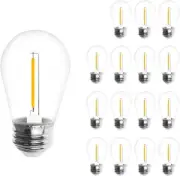 15pc LED 1W DC 3V S14 Bulbs for Solar Power Festoon String Lights Wam White E26