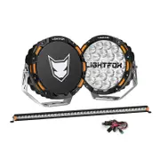 LIGHTFOX OSRAM 9inch LED Driving Lights +40 inch Single Row LED Light Bar + Wiring Kit