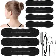 Cosmeria Hair Bun Maker Set 11-Piece Soft Sponge Includes 3 Large 4 Small Bun Cushions 3 Pieces Twist Tool and Flexible Bun Donut for Women and Girls, black, Large