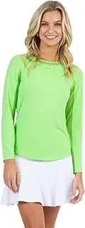 [Ü] ibkul Athleisure Wear Sun Protective UPF 50 Icefil Cooling Tech Long Sleeve Crew Neck Top with Under Arm Mesh – 83000 Lime Solid L, Color: Lime - Print: Solid, Large