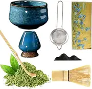 Matcha Set, Japanese Tea Set (7 Pieces), Ceramic Matcha Kit Contains 500 ml Matcha Bowl, Bamboo Matcha Whisk, Whisk Holder, Matcha Spoon, Stainless Steel Strainer, Tea Towel, Spoon Holder