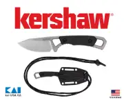Kershaw 2085 Brace Fixed Knife 2" Stonewashed 8Cr13MoV Blade With Neck Sheath