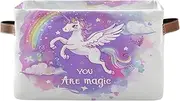 Cute Unicorn Rainbow Cloud Fabric Organizing Bin, Collapsible Rectangle Fabric Boxes for Storage, Set of 2