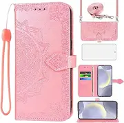 [Asuwish] Mobile Phone Case for Samsung Galaxy S24 Plus S24+ 5G Case with Strap and Glass Film Screen Protector Card Slot Foldable Leather Wallet Stand S24plus 24S S 24 + 24+ Mobile Phone Cases Phone