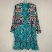 Vintage 90s Womens Skirt Set 10 Green Tribal Native Laura Kieffer Susan Borrowes