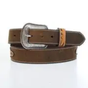 New! Men's Genuine leather FLORAL TOOLED OVERLAY BELT w/ Cactus concho 8 SIZES!