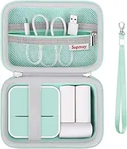 Hard Carrying Case for Anycash Sticker Printer - Printpods Mini Bluetooth Inkless Printer Protection Case with Mesh Pocket, Fit 3 Rolls of Stickers, USB Cable, Green