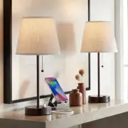 Justin Modern Accent Table Lamps 18 1/4" High Set of 2 Bronze USB Port Bedroom