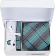 [Fdit] 6 Piece Mens Tie Set Striped Tie Handkerchief Cufflinks Box Tie Set for Wedding Business, Polyester Yarn, Men's Ties, Clothing Accessories