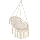 Indoor Outdoor Macrame Swing Hanging Hammock Chair w/ Soft Seat Cushions Sturdy
