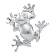14k White Gold Round Bezel-set Diamond Frog Eyes Pendant .02 Cttw