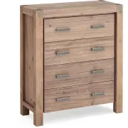 Tallboy with 4 Storage Drawers Solid Wooden Assembled in Oak Colour