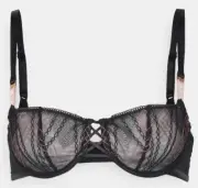 Chantelle NWT Women’s Memento Lace Unlined Demi Bra Black/Pink Lurex 34DD