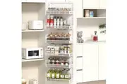 Adjustable Over Door Storage Organizer with Hooks - 6 Tier Metal Kitchen Pantry Rack (White)