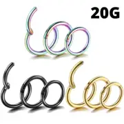 20G 1/4" 5/16" 3/8" Hinged Clicker Gold Black Steel Tragus Ear Ring Hoop Daith