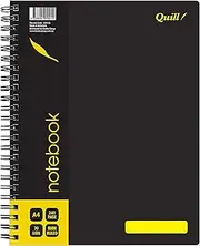 Quill, A4 Notebook, 8mm Lined, 240 Pages, 70gsm, Wirebound, Durable Water-Resistant Cover, Black
