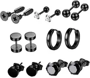 [TINEASUR] Men's Earrings Ringing Birthstone Hoops Jewelry Crawler Plugs Locket Black Earrings Trendy Earrings Fashion Earrings Funny Earrings Ear Hook Silver Stainless Steel