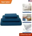 Breathable Luxury Bamboo Bed Sheets - 3-Piece Twin Set, Deep Pocket Fit, Blue