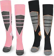[ouhos] 2 Pairs Womens Ladies Thermal Ski Socks, High Performance Long Hose Walking Thick Socks Women 4-7,Warm Knee High Socks for Winter Cold Weather Snow Snowboarding
