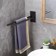 Double Towel Rail Toilet Paper Holder Robe Hook Wall Mounted Matt Black