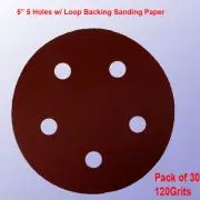 30x 5" 5 Hole 120 Grits Sandpaper Disc Sanding Sander Hook Loop for Porter Cable