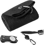 Microfiber Golf Towel, Black Golf Towel Set,Golf Accessories,Golf Tick Removal Tool for Golfers with Carabiners