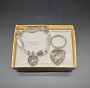 K&M Bracelet & Keyring Dream ~ Believe ~ Achieve Silver Tone w/ Green & White