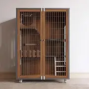 Wooden Cat Playpen, Cat Cage, Cat Enclosures, Large Space, Multi-layer, Breathable, Iron Gate, with Light, Free Access, Cat House, for 1-3 Cat(Walnut color,35.4x23.6x47.2in)