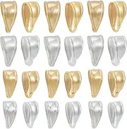 Beebeecraft 1 Box 80Pcs Snap on Bails 24K Gold & 925 Sterling Silver Plated 4 Style Pinch Clip Clasp Bail Necklace Clasps Bail for Necklace Jewelry Findings, 4 * 10mm