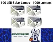 4 x White Solar Motion Sensor Lights Outdoor 100 LED Wall Lamps (4pcs)