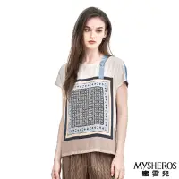 在飛比找momo購物網優惠-【MYSHEROS 蜜雪兒】雪紡上衣 單肩釦設計 圓領 撞色