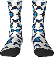 [Ghjkfbf] Many Blue Butterfly Print Novelty Unisex Socks Colorful Stylish Crew Socks Casual Dress Gifts For Men Women