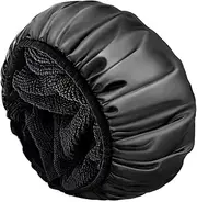 Aquior Shower Cap,Terry Lined Shower Cap for Women Reusable, Triple Layer Waterproof Bath Cap, Extra Large for Women Long Hair(Black)