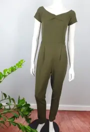New Look Tall Size 10 Jumpsuit Green Tapered Leg Pleated Cap Sleeve Scoop Neck