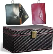 Faraday Box for Car Keys and Black & Red Soft Leather Faraday Bag for Car Key...