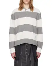 Thom Browne Long Sleeved Striped Knitted Polo Shirt 4 light gray