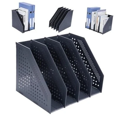 Collapsible Magazine File Holder with 4 Vertical Compartments Foldable Binder