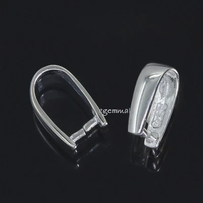 2 Rhodium Plated Sterling Silver Pinch Clip Bail Pendant Clasp Slider #97022