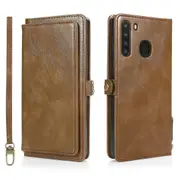 Samsung A41 A40 A33 A32 Case, Card Slot Holder Cash Pocket PU Leather, Brown - Samsung A21 Eu