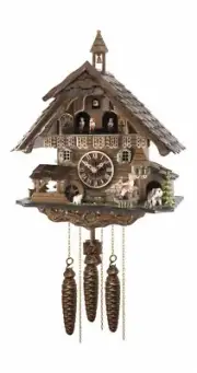 Quartz Cuckoo Clock Black forest house with music and dancers,.. EN 4835 QMT NEW