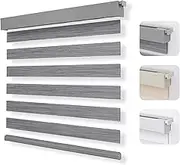 Joydeco No Drill No Tool Cordless Zebra Blinds for Windows, Dual-Layer Privacy Shades for Windows, Easy to Install, Light Filtering Sheer Blinds for Home (Grey,22 "W x 75 "H)