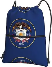 EdWal Utah Flag Print Drawstring Backpack Gym Bags Sports Bags With Zipper Pocket For Travel Beach, Black, One Size
