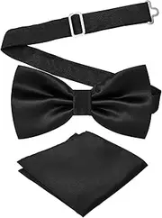 [Medsuo] Adjustable Bowtie and Pocket Square Men Bowtie and Handkerchief Solid Color Double Fold Pre-Tied Bow Tie for Wedding Party