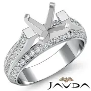 Vintage Pave Diamond Anniversary Ring 18k White Gold Asscher Semi Mount 1.40Ct