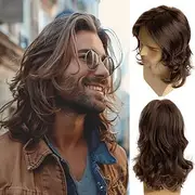 Long Wigs for Men Synthetic Layered Wavy Cosplay Party Wig For Carvinal