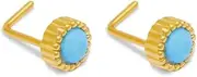 [Niaspi] Hypoallergenic 316L Surgical Steel L-Shaped Nose Stud Ring for Women 20G Blue Turquoise Flower Nose Rings Studs Dainty Nostril Piercing Jewelry 2Pcs