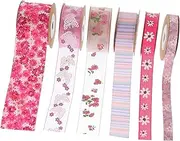 Cabilock 6 Rolls Double Sided Printed Flower Ribbons Each Versatile DIY Decorative Ribbon for Present Wrapping Floral Arrangements and Craft Projects Material