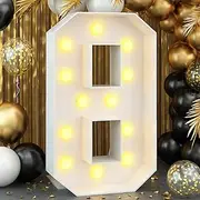 4ft Light up Number 8 White Numbers with Lights 8th Birthday Party Decorations Large Marquee Mosaic Number Frame with Slots Letter 8 Cardboard Pre-Cut Thick Foam Board Sign Graduation Anniversary